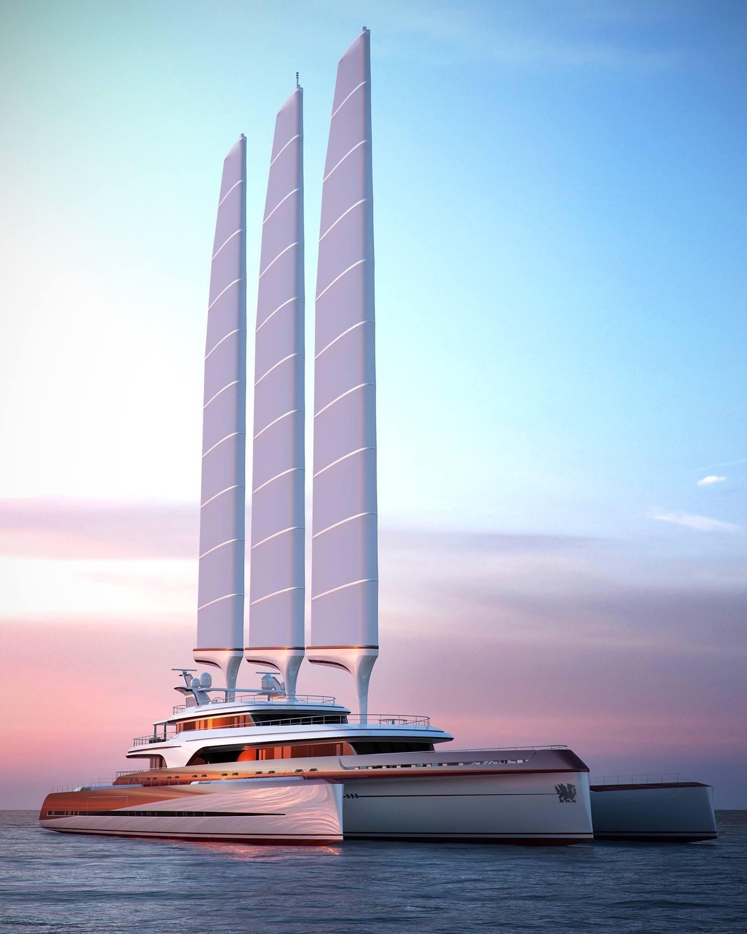 Multihull charter yacht sailing under a clear sky, illustrating the compact cabin storage typical of charter boats